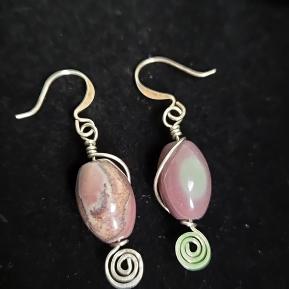 Vintage Silver Tone Purple Nature Gemstone Handmade Swirl Earrings - Picture 10 of 11